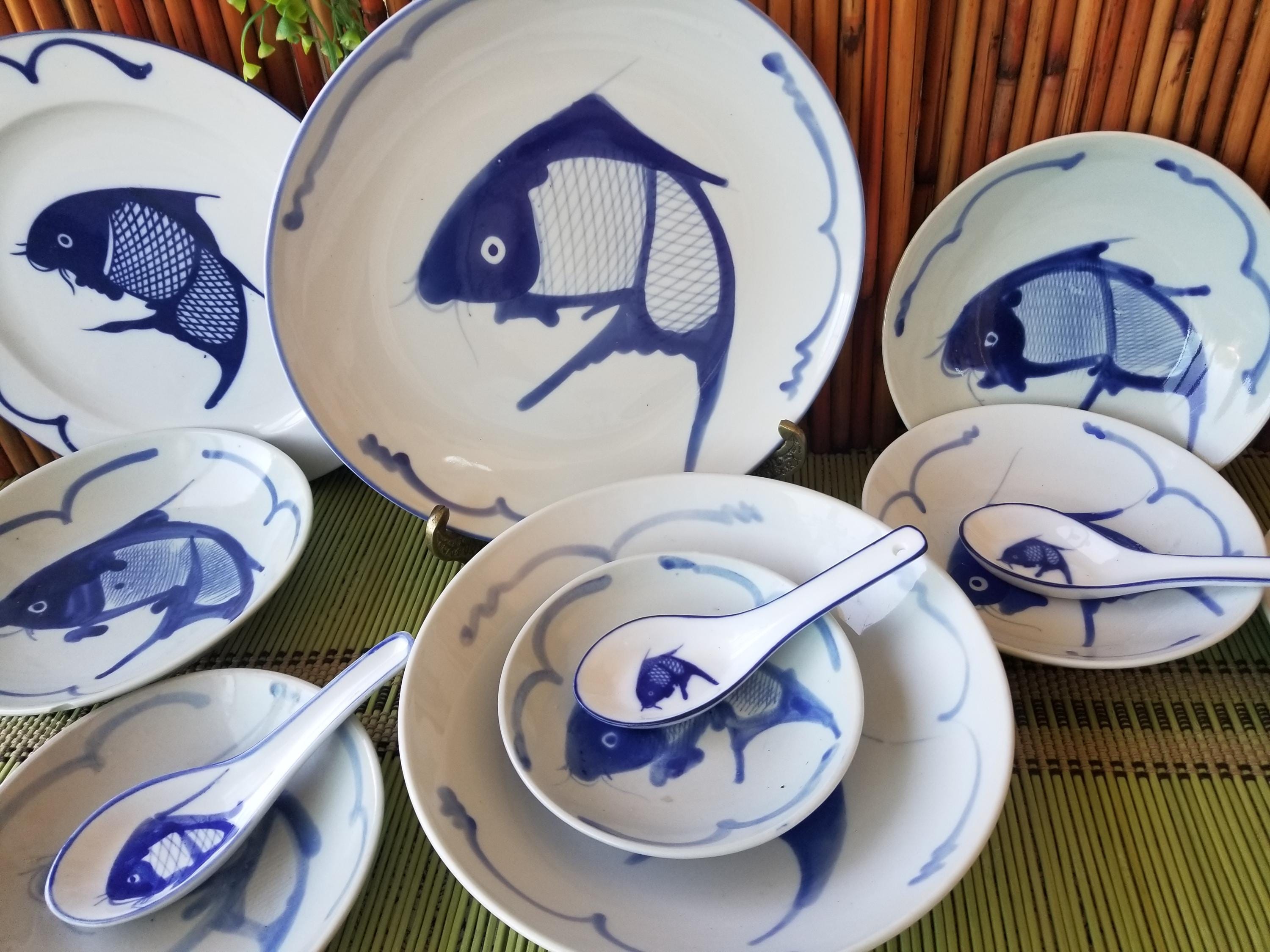 Blue and White Chinese Fish Bowls - Etsy