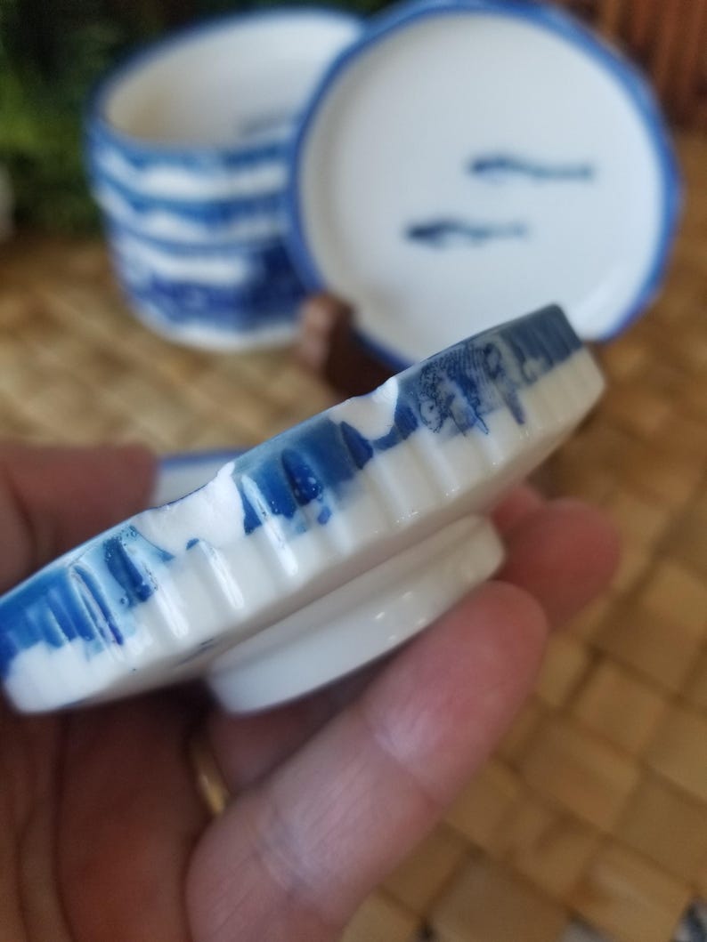 Delightful Set of 8 Vintage Japanese Dipping Dishes. These Blue and