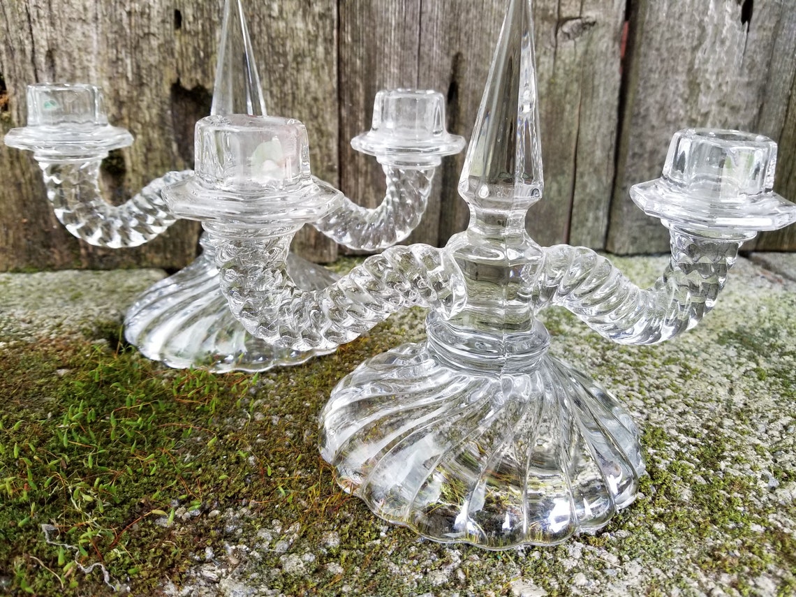 Provincial Pair of Sparkling Clear Glass Candelabras. This Etsy