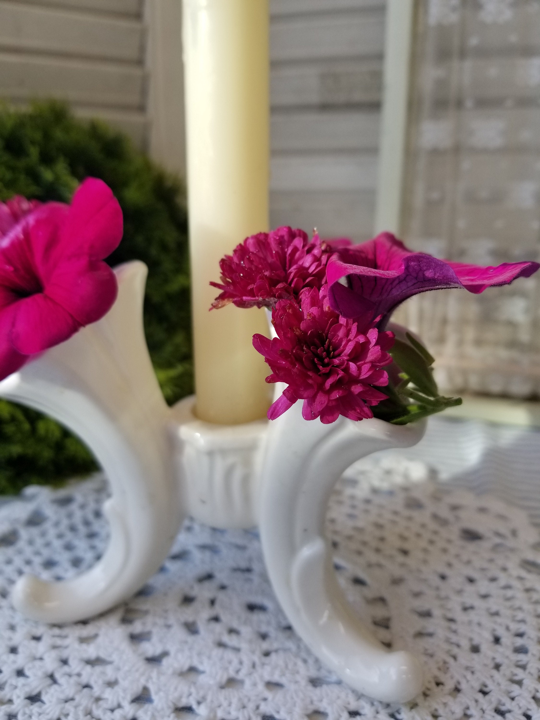 Three Breathtaking Art Nouveau Inspired Bud Vases With Candle