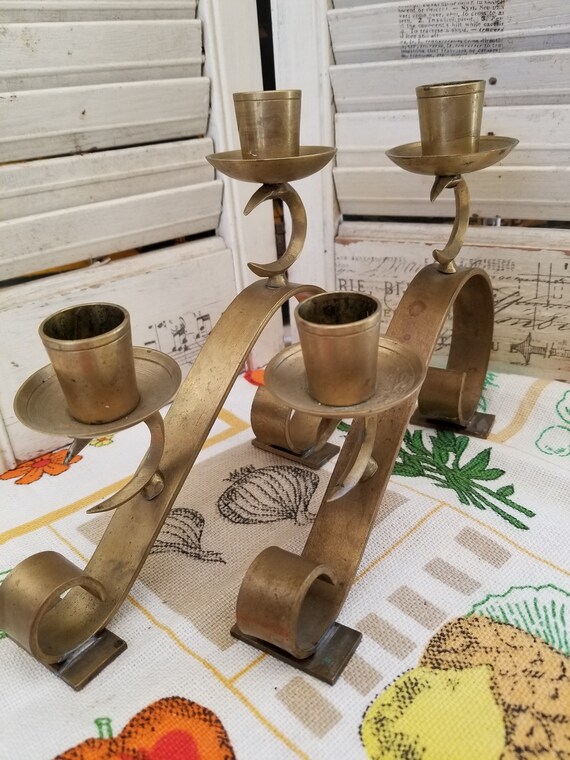 Home Décor Midcentury solid brass candlesticks from Japan These heavy