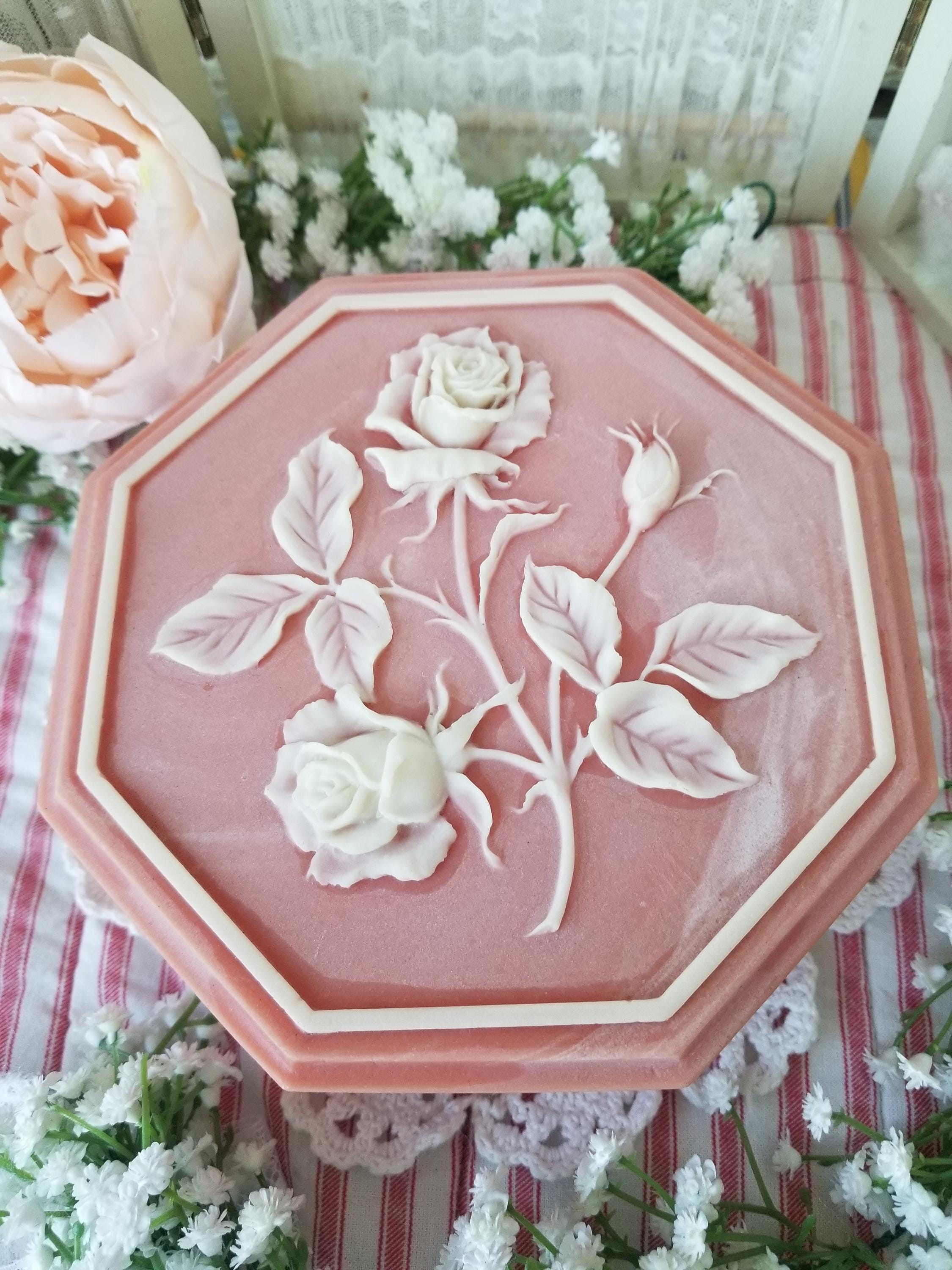 Pink Incolay Box Sweet Romantic Soft Pink Jewelry Box. This Little 1970s Octagon Design ...