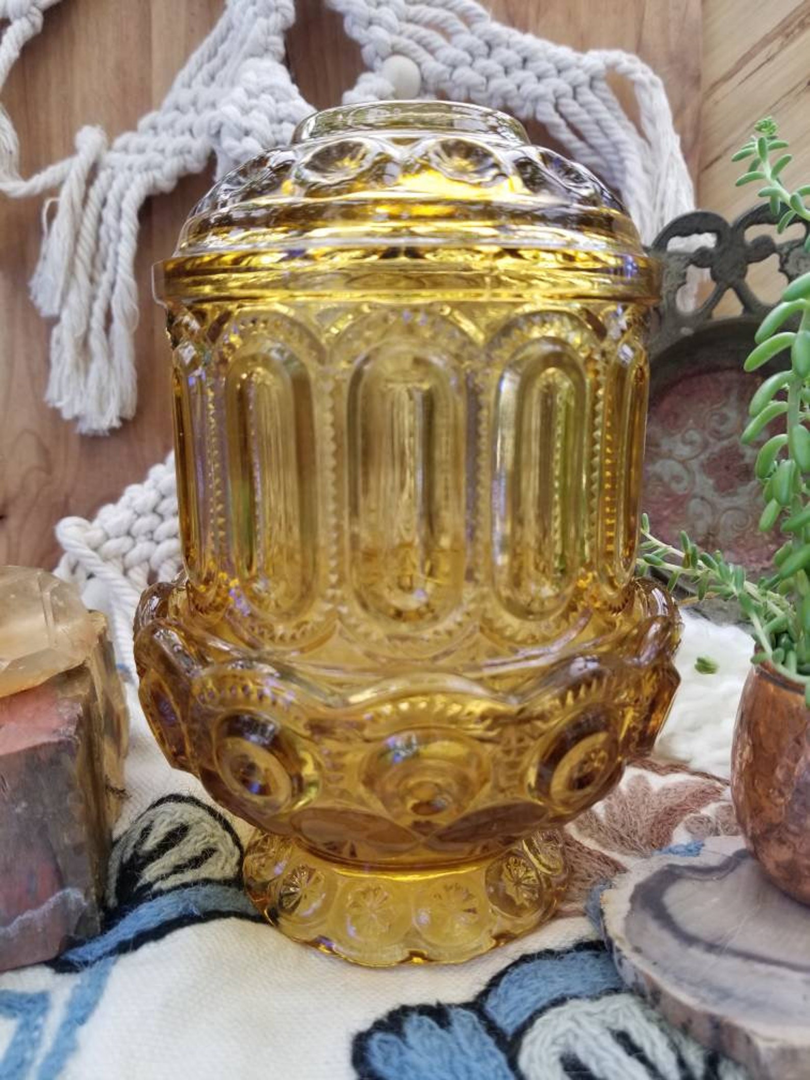 Delicious amber glass hurricane candle holder. This L. E.Smith Etsy