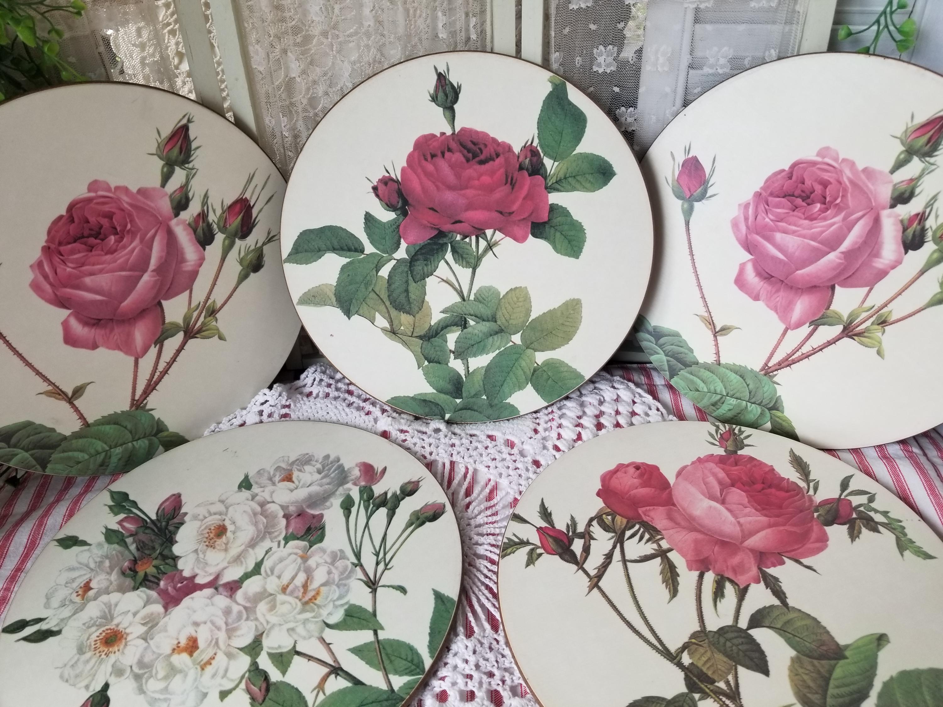 Lovely and Idyllic Vintage 5 Round Lady Clare Placemats. Pink