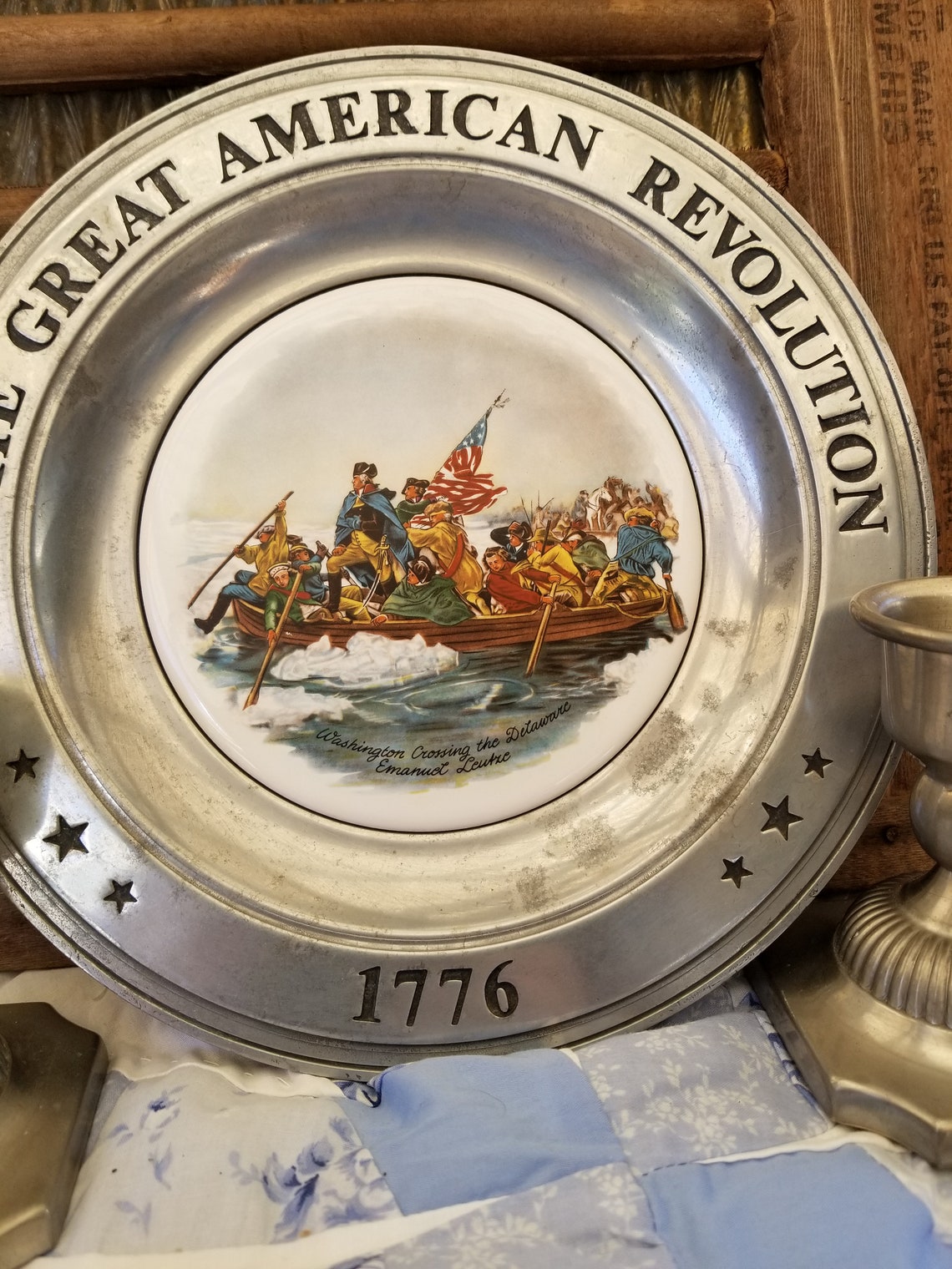 Celebratory Bicentennial Pewter and Ceramic Plate. This Heavy Etsy