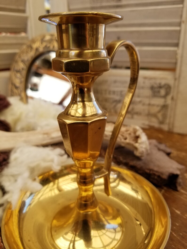 Vintage Unique Tall Brass Chamberstick. This Brass Etsy