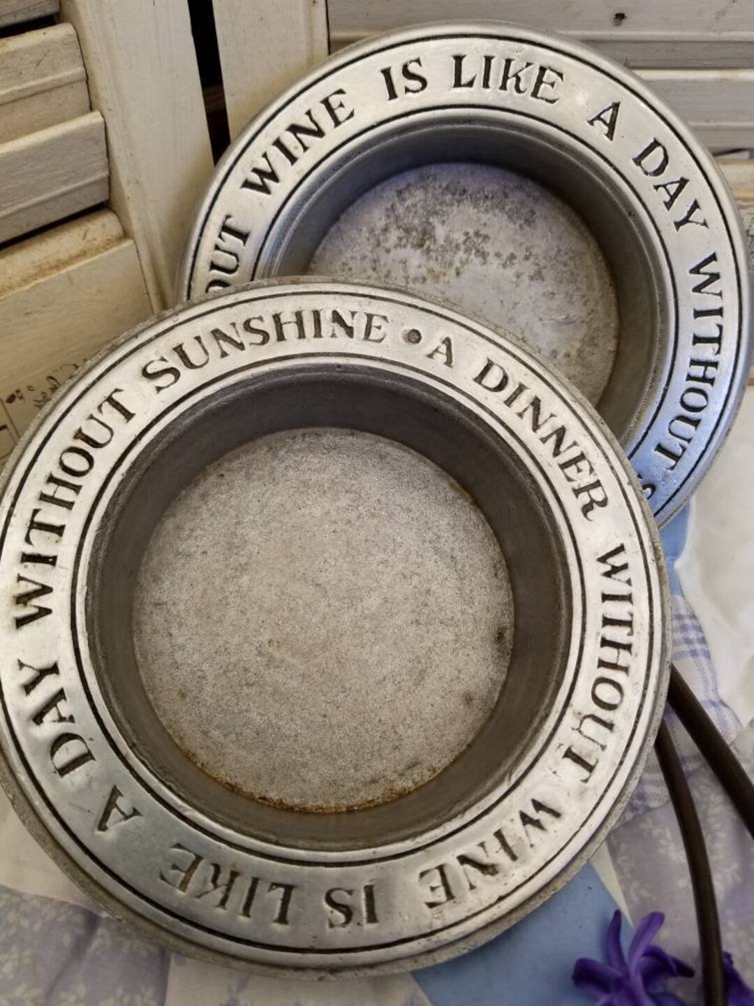 A Lovely Vintage Rustic Pewter Wine Bottle Coaster. Wise Words of