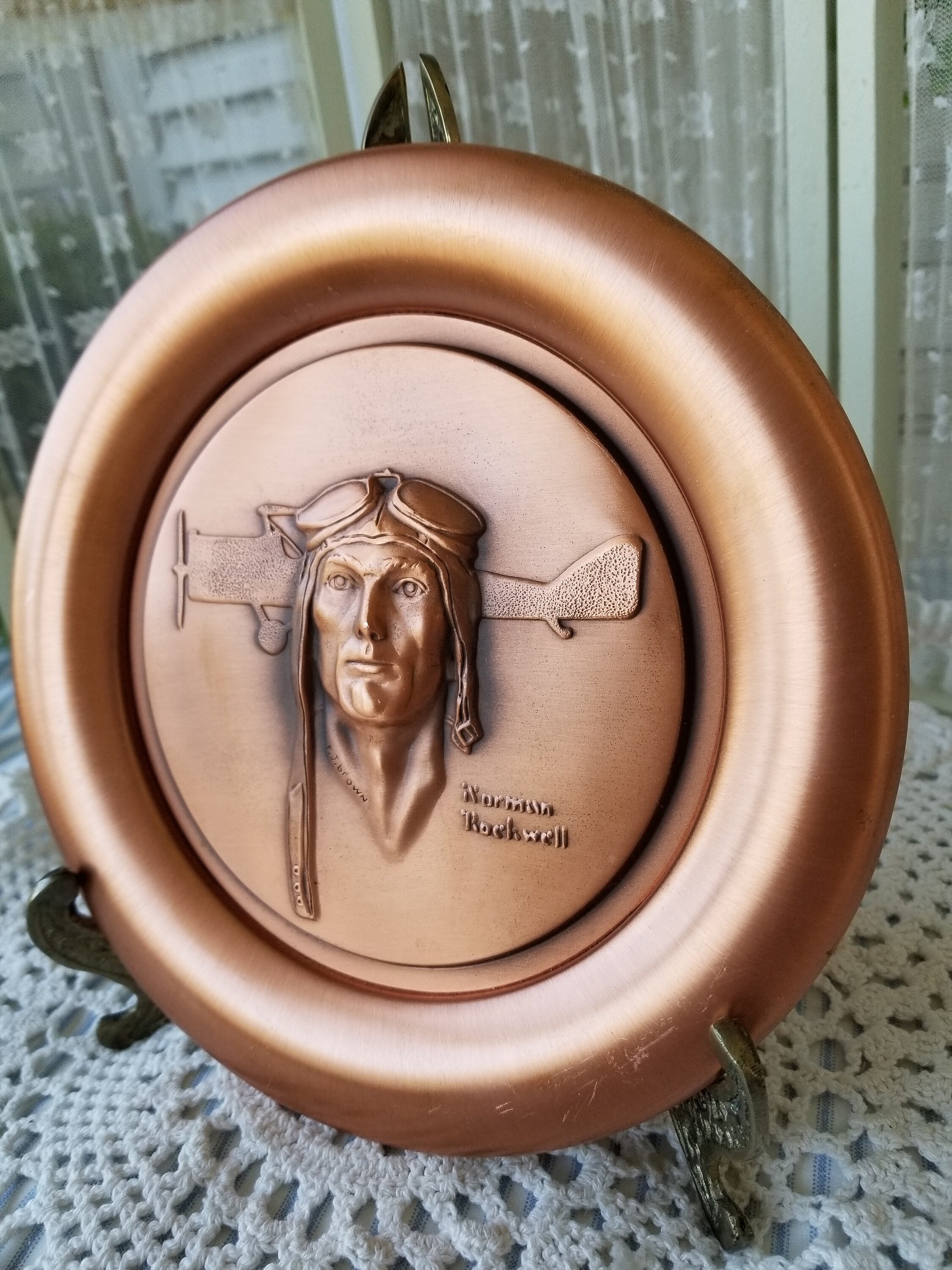 Delightful heavy Norman Rockwell copper display plate. This 1978 copper plate is a nod to the great Aviator Charles Lindbergh.