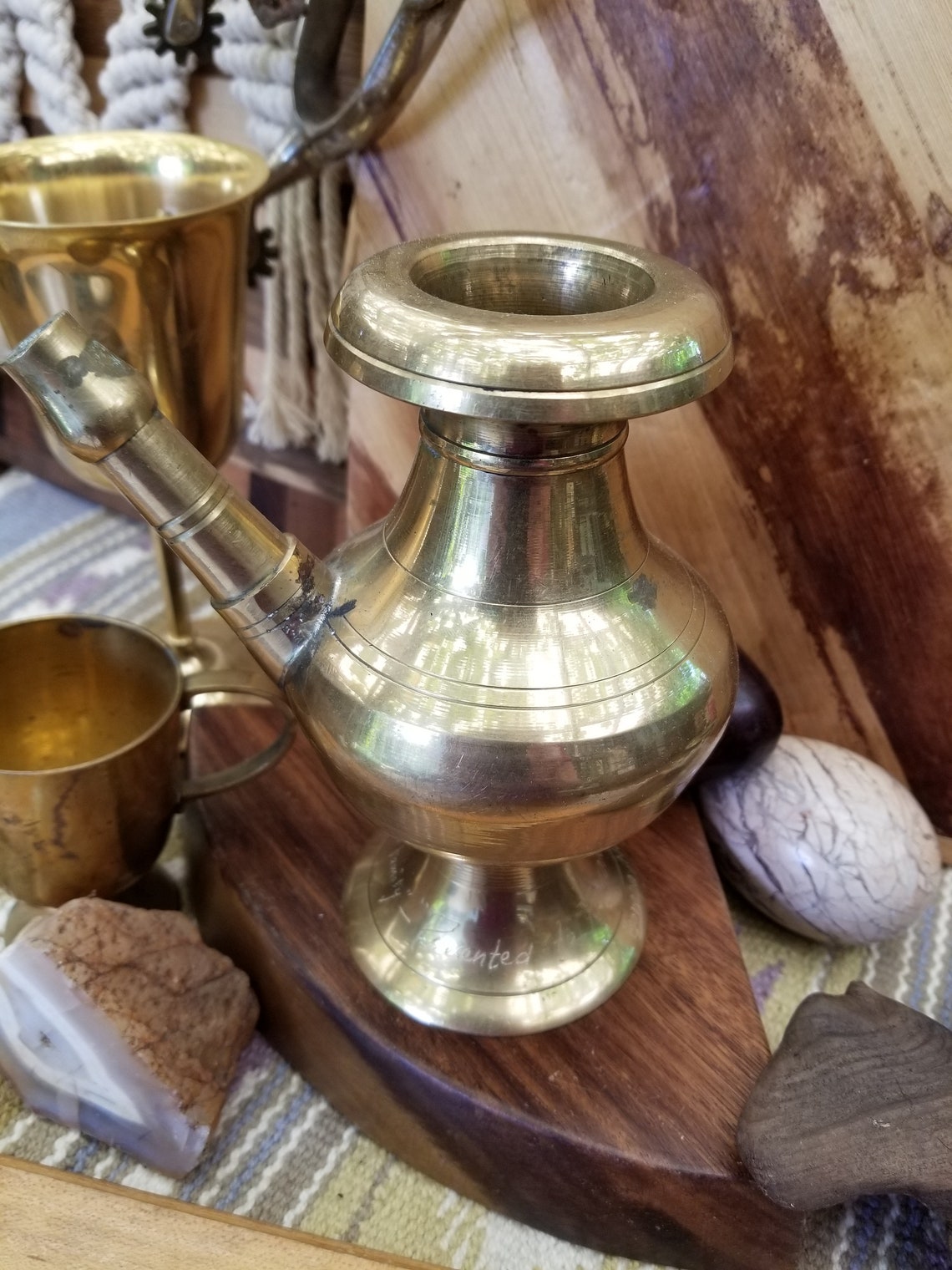 Vintage heavy brass hookah crafted in Nepal. According to Etsy