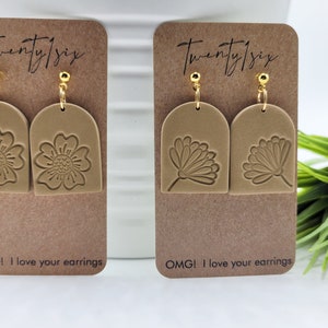 Handmade Clay Earrings~Neutral w/Floral Stamp~Nickel Free