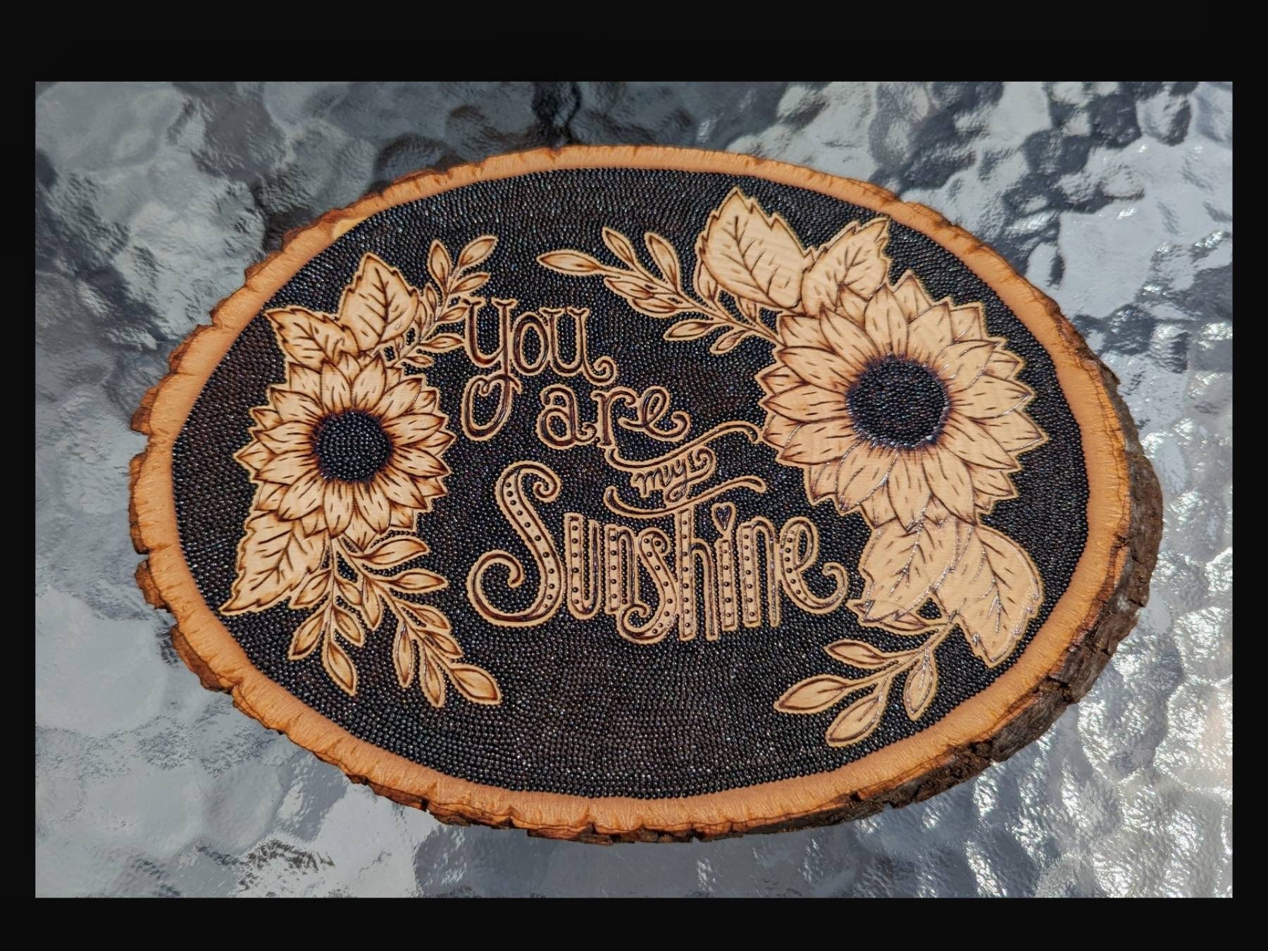 Woodburned Sunflower Piece-floral Pyrography Round Wooden Canvas -   Canada