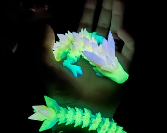 Articulated Glow in the Dark Crystal Dragon, Stress Relief, Fidget Dragon, 3D Printed