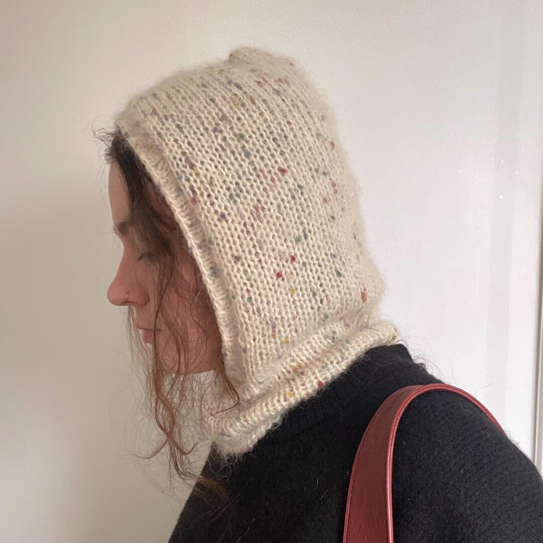Handmade Knit Balaclava Hood Soft Mohair Wool Speckled Winterwear 
