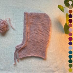 Handmade Knitted Mohair Balaclava Hood with Cord - Warm Multi Colour Winter Headwear -  Fashion Accessory Bonnet Autumn / Winter / Spring
