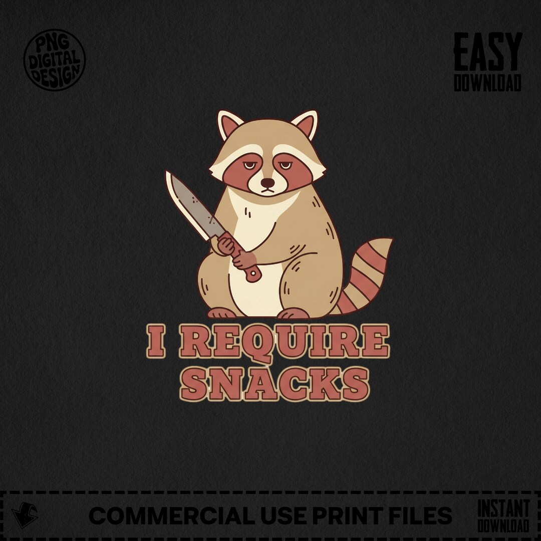 Grumpy Raccoon Snacks Digital Art, Funny Raccoon, Cute Animal Design ...