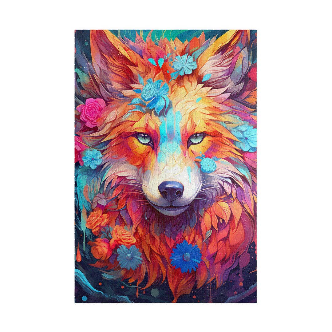 Puzzle|colorful Wolf Artwork Puzzle | Flower-themed Jigsaw Puzzle for ...