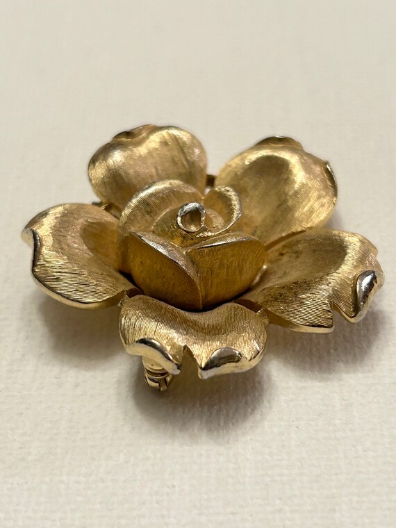 Gold Tone Vintage Trifari Floral Brooch - image 3