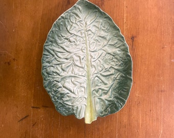 Majolica Cabbage Leaf Platter, Green Spring Table Decor
