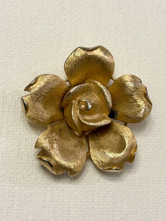 Gold Tone Vintage Trifari Floral Brooch - image 2