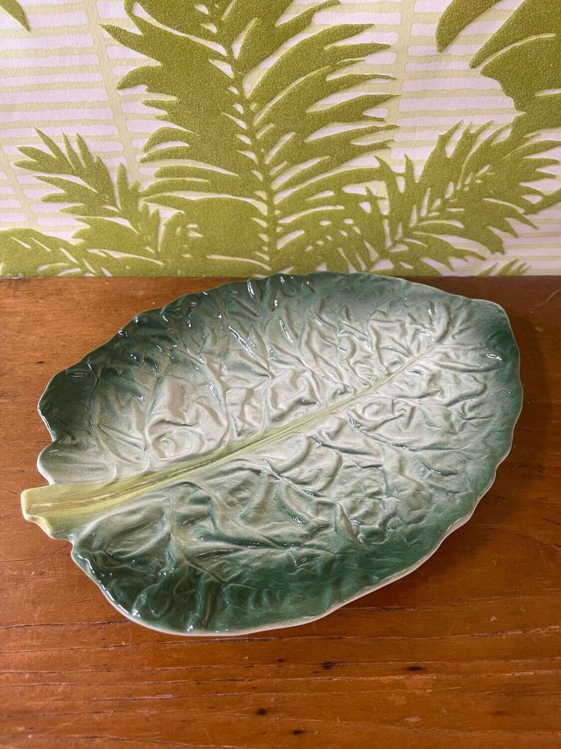 Majolica Cabbage Leaf Platter Green Spring Table Decor Etsy