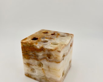 Stone Die/Dice Pencil Holder Alabaster/Onyx