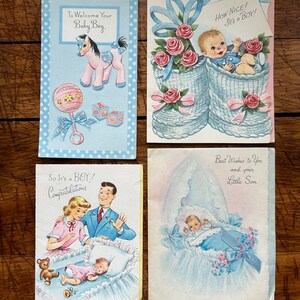 Lot de 4 cartes de vœux « C'est un garçon », cartes de vœux vintage