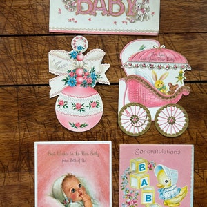 Lot de 5 cartes de vœux de félicitation « nouveau bébé », cartes de vœux vintage, cartes de nouveau bébé rose