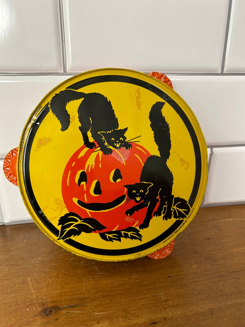 Vintage Halloween Pumpkin/black Cat Tambourine Vintage Etsy