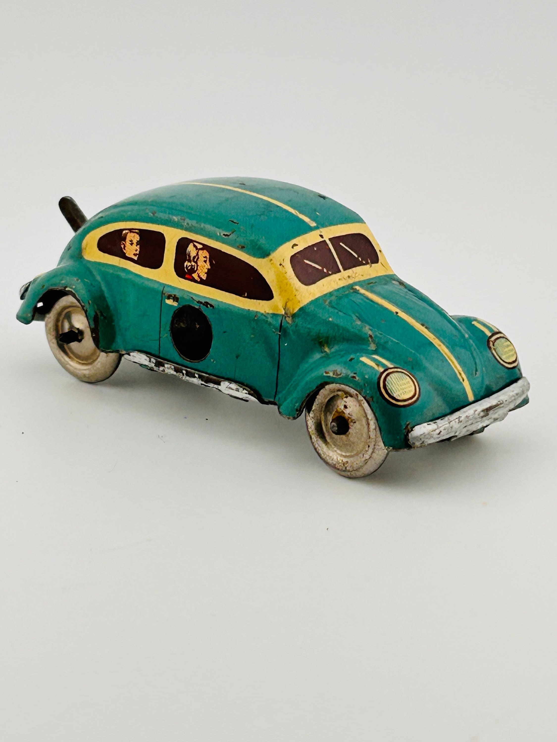 Vintage Wind up Toy Volkswagen Beetle Bug Car, Tin Litho Car