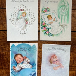 Lot de 4 cartes de vœux de baptême « Nouveau bébé », cartes de vœux vintage