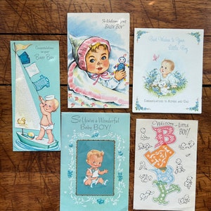 Lot de 5 cartes de vœux « C'est un garçon », cartes de vœux vintage