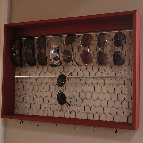 Wood Rustic/ Farmhouse style sunglass organizer/ shops sunglass display/ wood sunglass holder. Key holder, wall organizer, mask holder