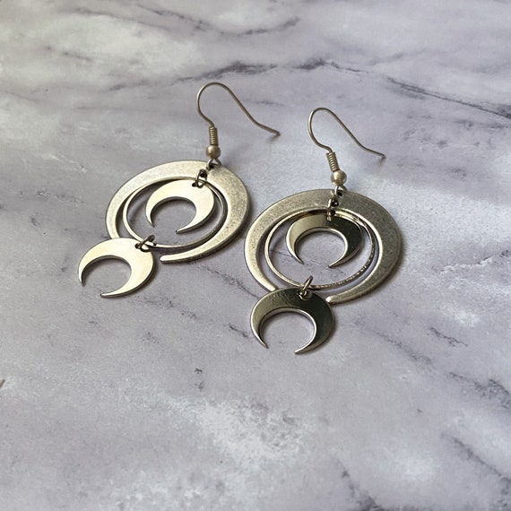 Silver Geometric Crescent Moon earrings