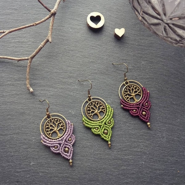 Macramee Makramee Ohrringe mit Edelstahl, nickelfrei, earrings, Lebensbaum,  tree of life