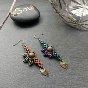 Makramee Macramee Ohrringe, bronze Blatt, earrings, flower