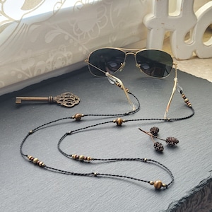 Macrame Macrame glasses strap olive green/ navy... (or other color) bronze tiger eye, glasses strap