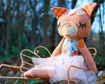 Soft Fabric Plush Cat Doll in Tutu Dress