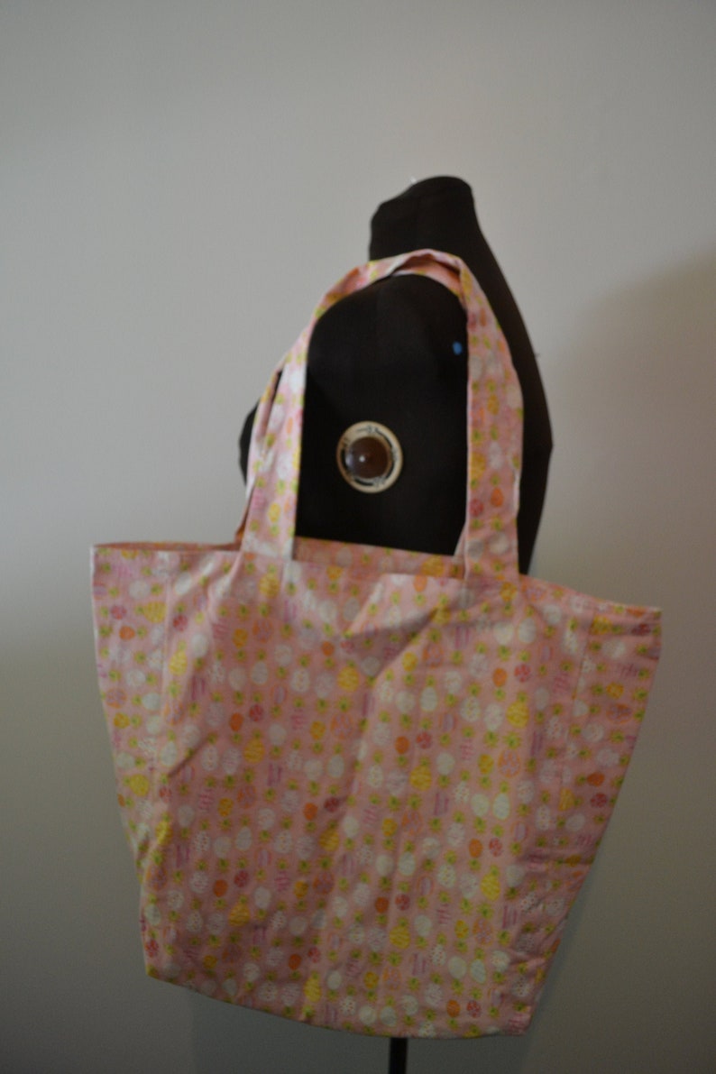 Pineapple Print Large Reversible Reusable Grocery Shopping Beach Farmers Market Bag Handmade Tote