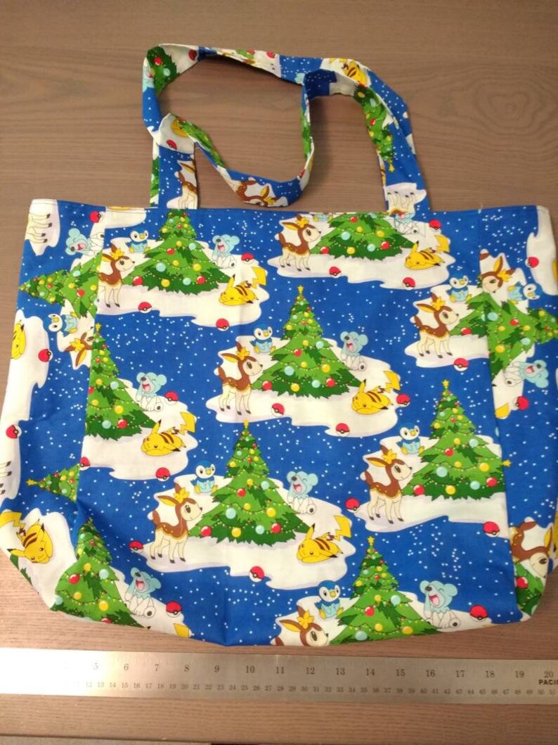 Grocery Bag Large Tote Beach Tote Diaper Bag Handmade Christmas Pokemon Reversible Tote Farmer/'s Market Bag