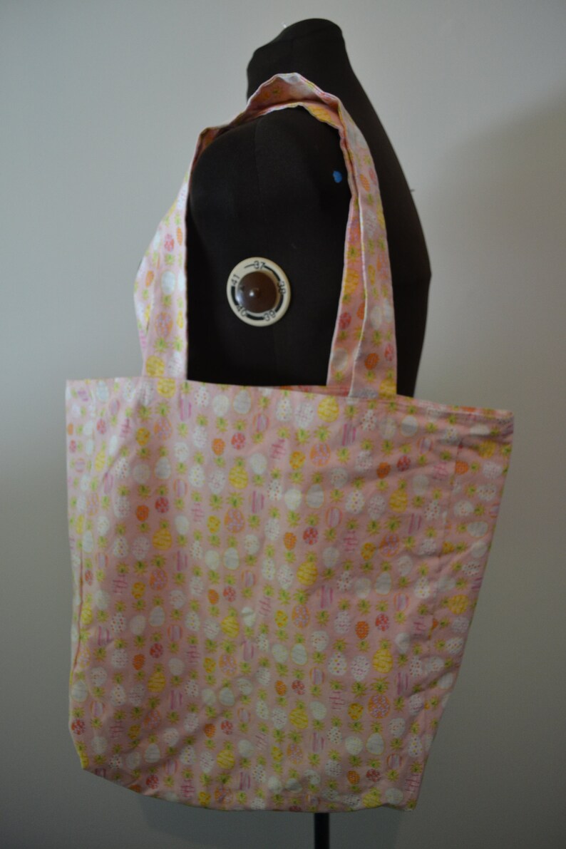 Pineapple Print Large Reversible Reusable Grocery Shopping Beach Farmers Market Bag Handmade Tote