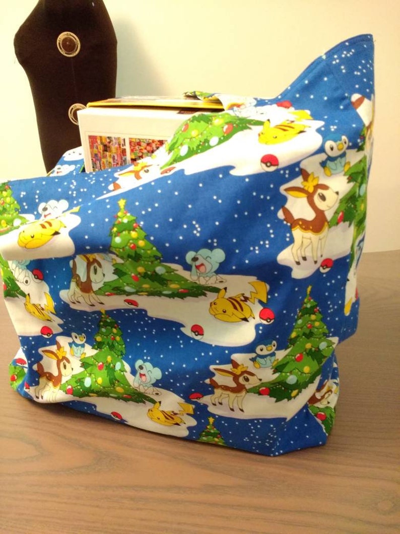 Grocery Bag Large Tote Beach Tote Diaper Bag Handmade Christmas Pokemon Reversible Tote Farmer/'s Market Bag