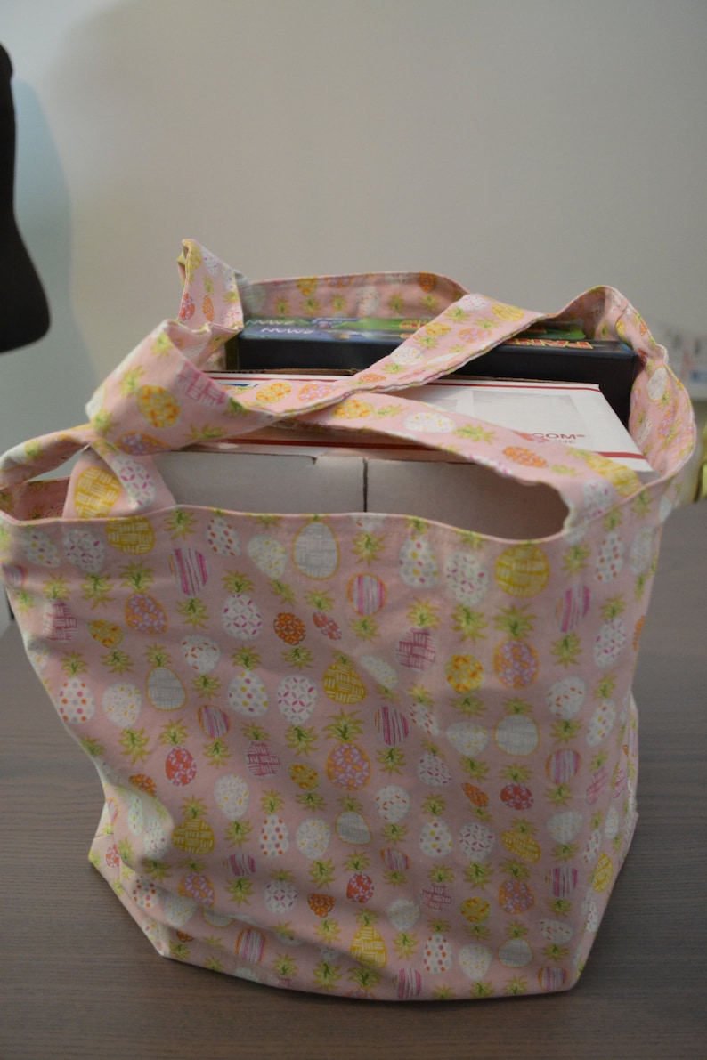 Pineapple Print Large Reversible Reusable Grocery Shopping Beach Farmers Market Bag Handmade Tote