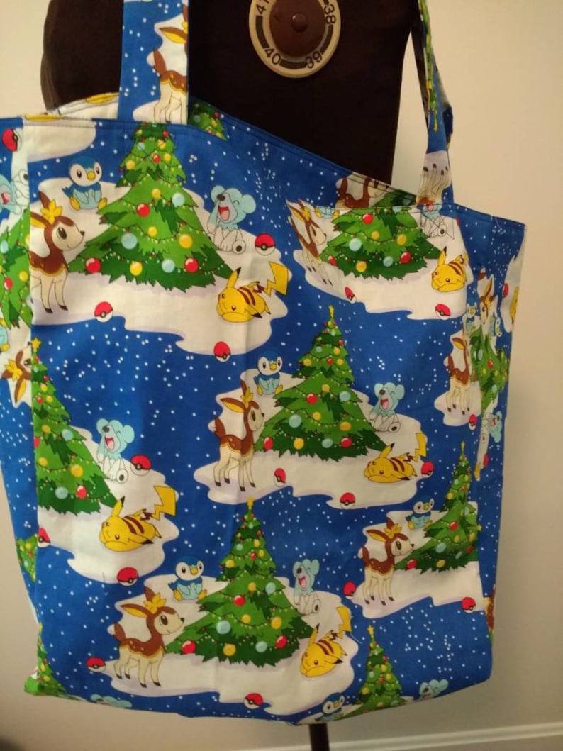Grocery Bag Large Tote Beach Tote Diaper Bag Handmade Christmas Pokemon Reversible Tote Farmer/'s Market Bag