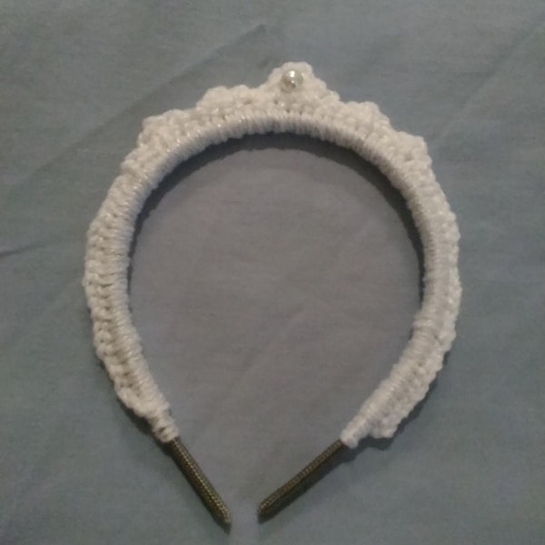 Hand Crocheted Tiara Princess Headband with Pearl