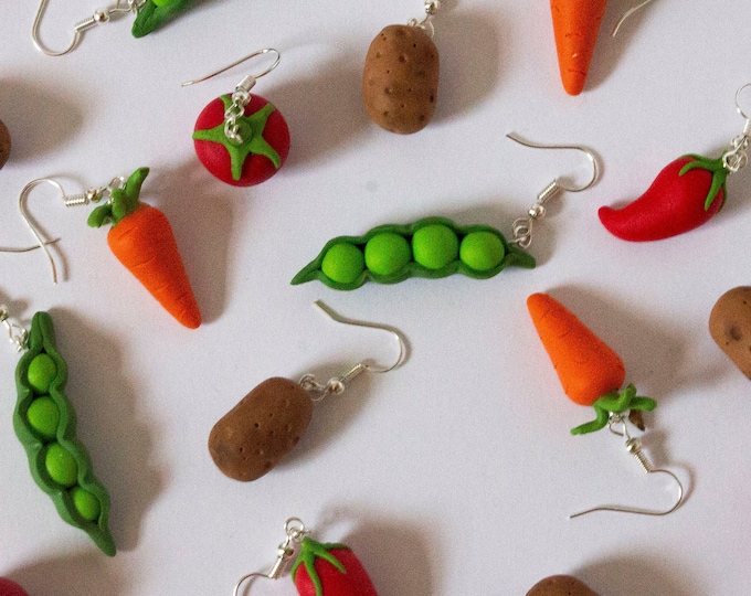 Vegetable Earrings: Quirky Handmade Polymer Clay  Garden Jewelry