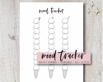 Mood Tracker Printable - Ice Cream | Insert for  Journal, Bujo, Planner | Instant Download PDF | Letter & A5 Size