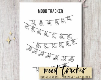 Mood Tracker Printable  Journal Insert - String Lights  | Instant Download PDF | Letter & A5 Size