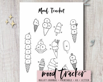 Mood Tracker Printable  Journal Insert - Ice Cream Template | Instant Download PDF | Letter & A5 Size