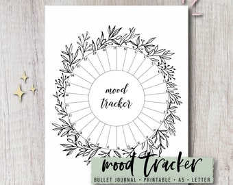 Mood Tracker Printable Insert - Circle Greenery |  Journal, Bujo, Planner | Instant Download PDF | Letter & A5 Size