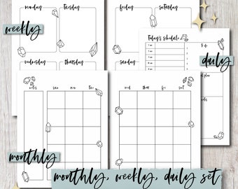 Journal Printable Planner Set with Monthly, Weekly, Daily Spreads | GEMS | Undated Template | Letter & A5 Size PDF | Instant Download